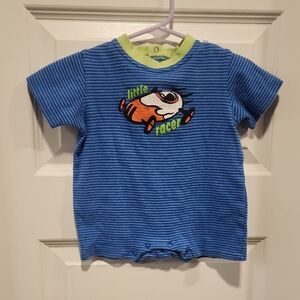 Playful Blue and Green Short Sleeve Tee with Cartoon Design Y2k
